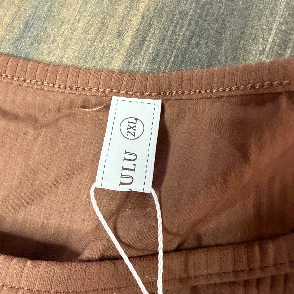Laslulu Ribbed‎ Crop Top Ruched Long Sleeve Flared Sleeve Brown 2XL - Picture 2 of 5